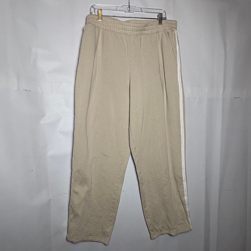 Old Navy‎ SoComfy HR Track Pant XL Wish Bone Beige Side Stripe Fleece Athleisure